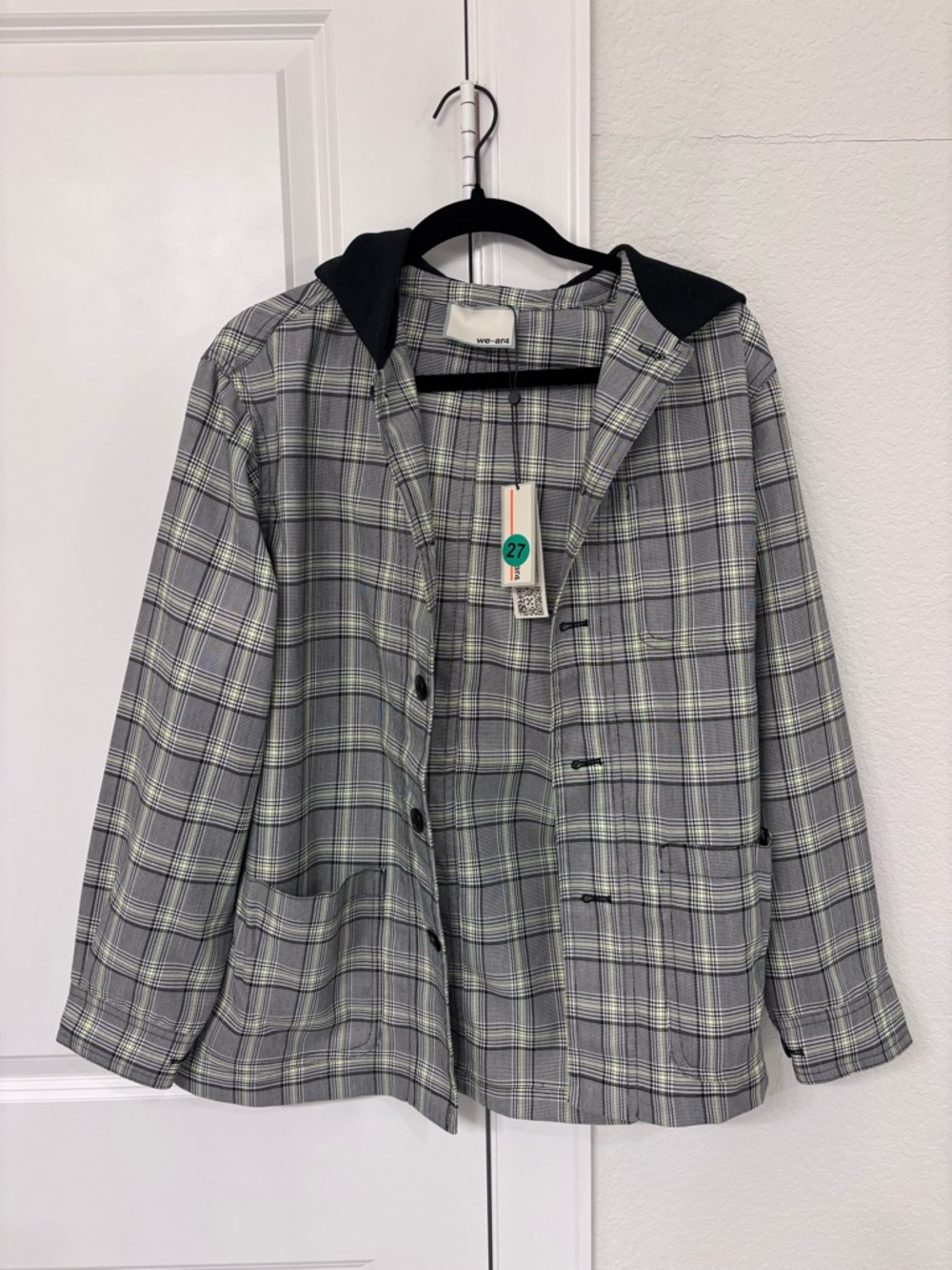 we-ar4 Plaid Hooded Blazer Jacket in Grey